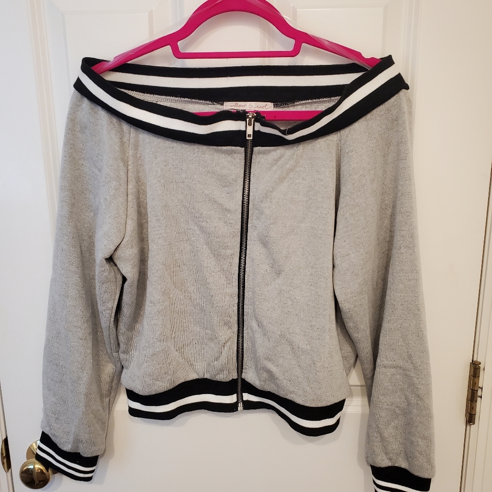 Willow & Root Off The Shoulder Grey Zip Up